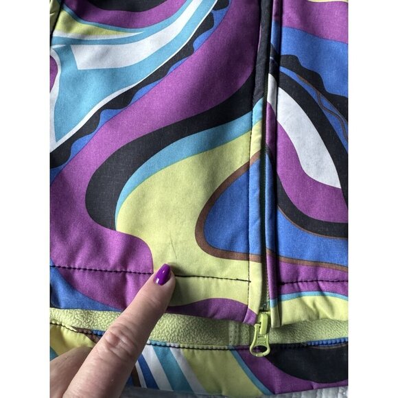 Athleta Womens Sz S Purple Blue Yellow Swirl Zip Hooded Fleece Lined Jacket - Picture 9 of 15